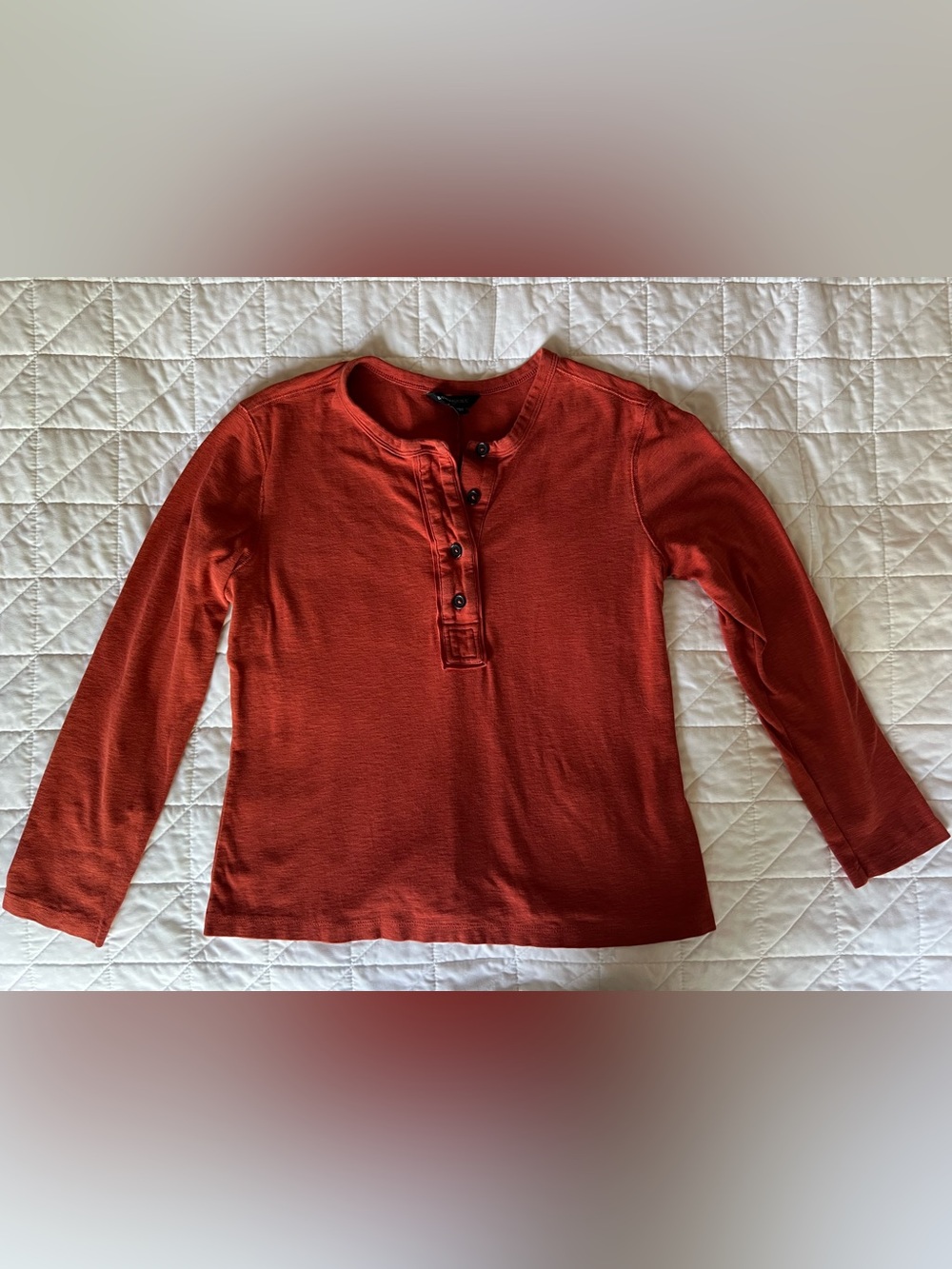 Long-Sleeve Henley Top in Burnt Orange